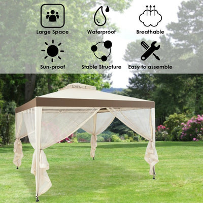 10' x 10' Outdoor Garden Gazebo Patio Canopy Shelter with Netting and Double roof