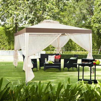 10' x 10' Outdoor Garden Gazebo Patio Canopy Shelter with Netting and Double roof