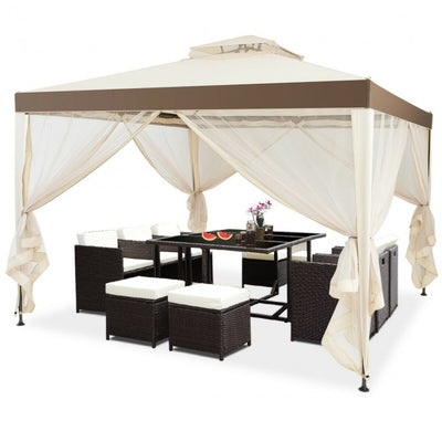 10' x 10' Outdoor Garden Gazebo Patio Canopy Shelter with Netting and Double roof