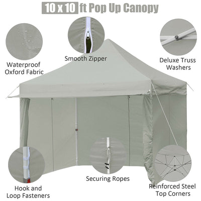 10' x 10' 8 Sidewalls Pop up Canopy Tent Outdoor Party Gazebo with Adjustable Awning