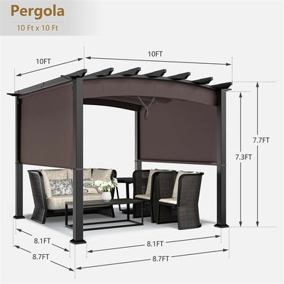 10' x 10' Outdoor Retractable Pergola Gazebo with Sliding Sun Shade Canopy