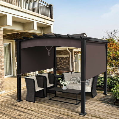 10' x 10' Outdoor Retractable Pergola Gazebo with Sliding Sun Shade Canopy