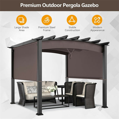 10' x 10' Outdoor Retractable Pergola Gazebo with Sliding Sun Shade Canopy