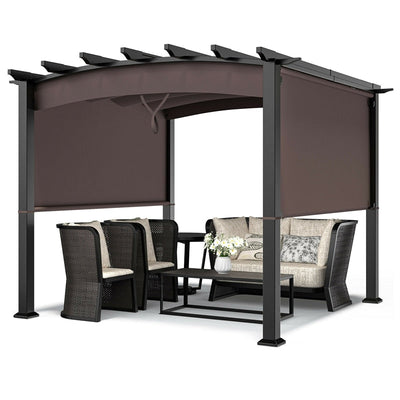 10' x 10' Outdoor Retractable Pergola Gazebo with Sliding Sun Shade Canopy