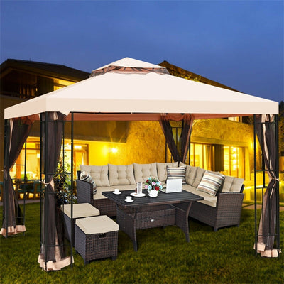 10'x10' Outdoor Metal Gazebo Patio Canopy Shelter Garden Pavilion with 2-Tier Roof and Mosquito Netting for Backyard