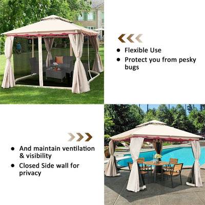 10'x10' Outdoor Metal Gazebo Patio Canopy Shelter Garden Pavilion with 2-Tier Roof and Mosquito Netting for Backyard