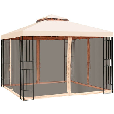 10'x10' Outdoor Metal Gazebo Patio Canopy Shelter Garden Pavilion with 2-Tier Roof and Mosquito Netting for Backyard