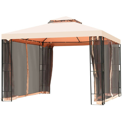 10'x10' Outdoor Metal Gazebo Patio Canopy Shelter Garden Pavilion with 2-Tier Roof and Mosquito Netting for Backyard