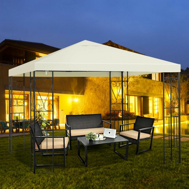 10 x 10FT Outdoor 2-Tier Gazebo Tent Patio Canopy Shelter with Vented Double Roof
