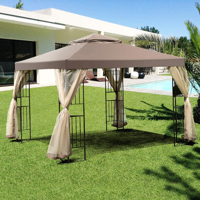 10 x 10FT Outdoor Gazebo Tent Patio Screw-free Structure Canopy Shelter with Mosquito Netting