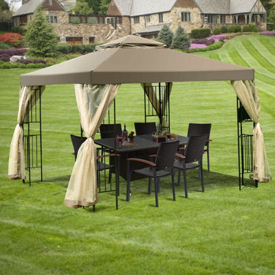 10 x 10FT Outdoor Gazebo Tent Patio Screw-free Structure Canopy Shelter with Mosquito Netting