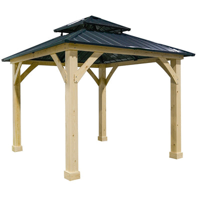 10' X 10' Outdoor Hardtop Gazebo Patio Galvanized Steel Canopy Pavilion with 2-Tier Metal Roof