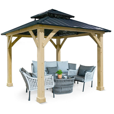 10' X 10' Outdoor Hardtop Gazebo Patio Galvanized Steel Canopy Pavilion with 2-Tier Metal Roof