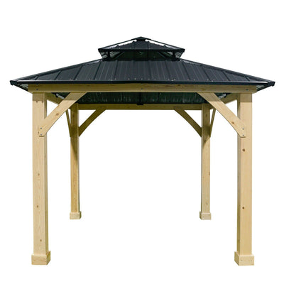 10' X 10' Outdoor Hardtop Gazebo Patio Galvanized Steel Canopy Pavilion with 2-Tier Metal Roof