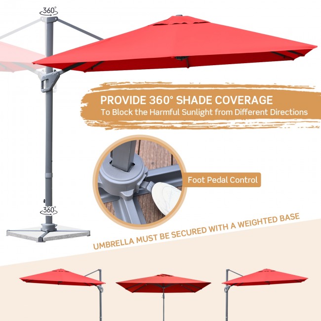 10 x 10Ft Outdoor Hanging Umbrella Patio Offset Umbrella with 360-Degree Rotation