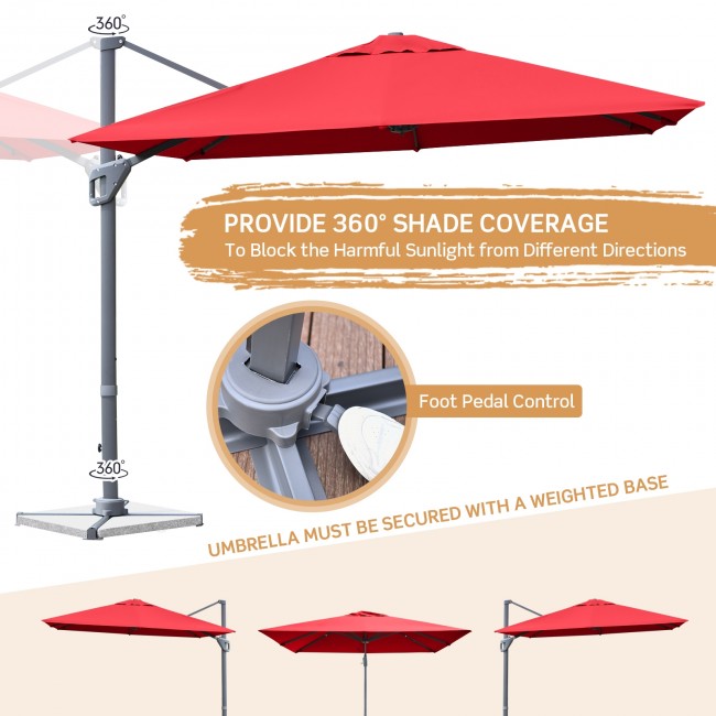 10 x 10Ft Outdoor Hanging Umbrella Patio Offset Umbrella with 360-Degree Rotation