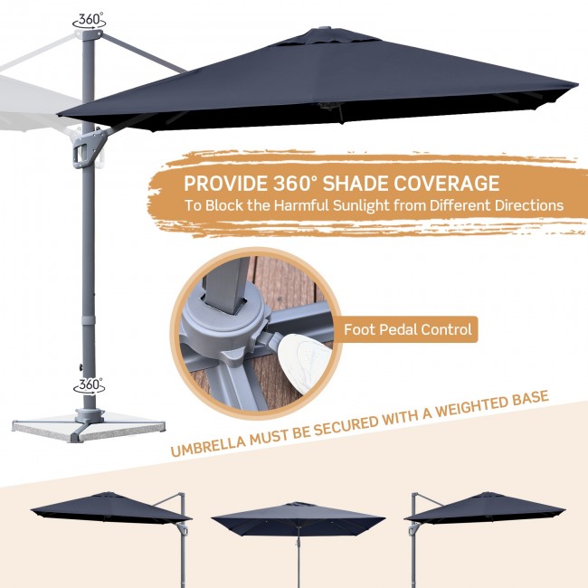 10 x 10Ft Outdoor Hanging Umbrella Patio Offset Umbrella with 360-Degree Rotation