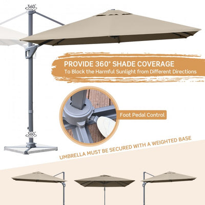 10 x 10Ft Outdoor Hanging Umbrella Patio Offset Umbrella with 360-Degree Rotation