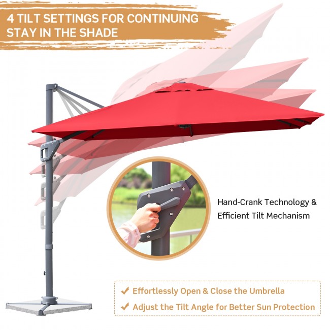 10 x 10Ft Outdoor Hanging Umbrella Patio Offset Umbrella with 360-Degree Rotation