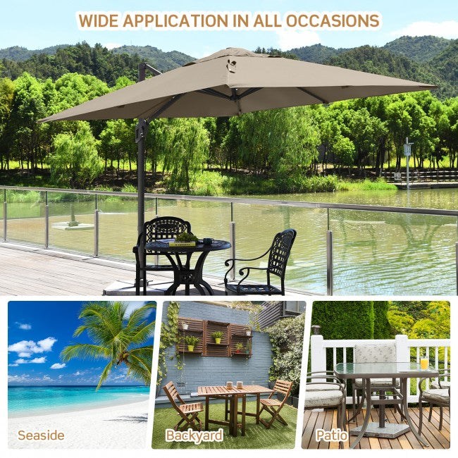 10 x 10Ft Outdoor Hanging Umbrella Patio Offset Umbrella with 360-Degree Rotation