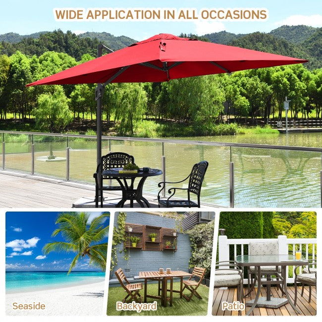 10 x 10Ft Outdoor Hanging Umbrella Patio Offset Umbrella with 360-Degree Rotation