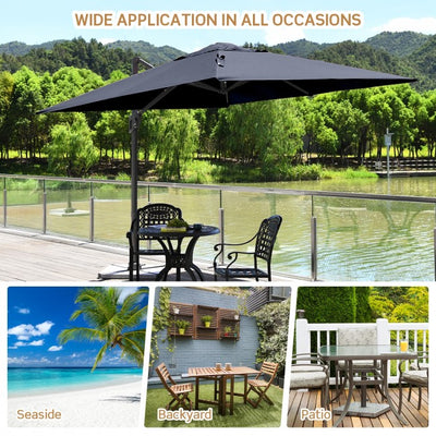 10 x 10Ft Outdoor Hanging Umbrella Patio Offset Umbrella with 360-Degree Rotation