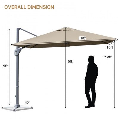 10 x 10Ft Outdoor Hanging Umbrella Patio Offset Umbrella with 360-Degree Rotation