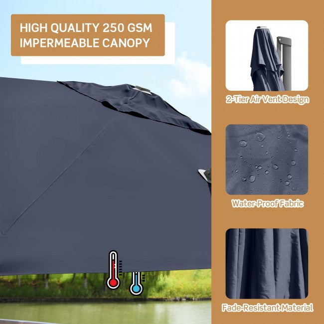 10 x 10Ft Outdoor Hanging Umbrella Patio Offset Umbrella with 360-Degree Rotation