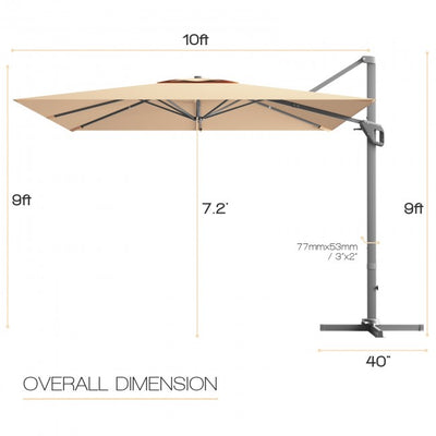 10 x 10Ft Outdoor Hanging Umbrella Patio Offset Umbrella with 360-Degree Rotation