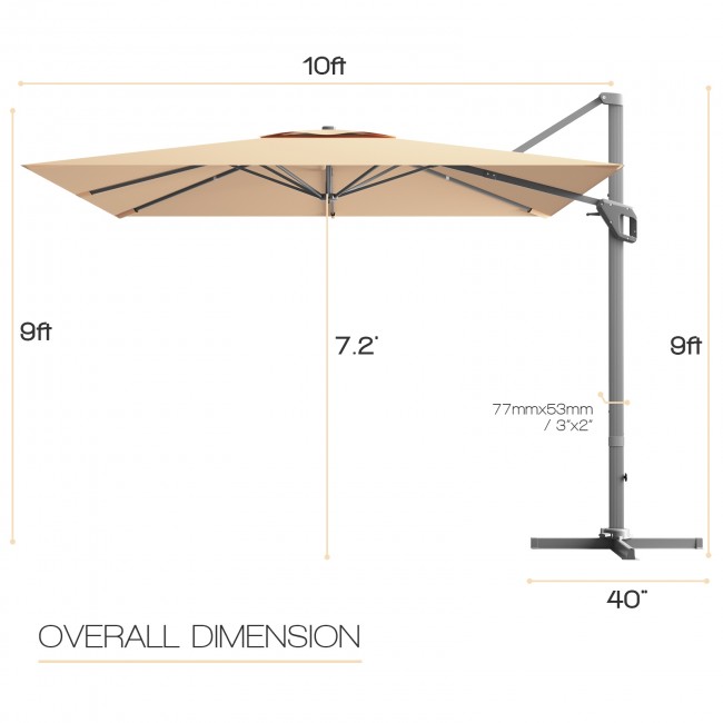 10 x 10Ft Outdoor Hanging Umbrella Patio Offset Umbrella with 360-Degree Rotation