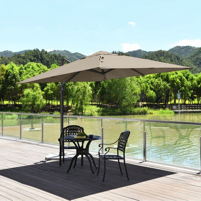 10 x 10Ft Outdoor Hanging Umbrella Patio Offset Umbrella with 360-Degree Rotation