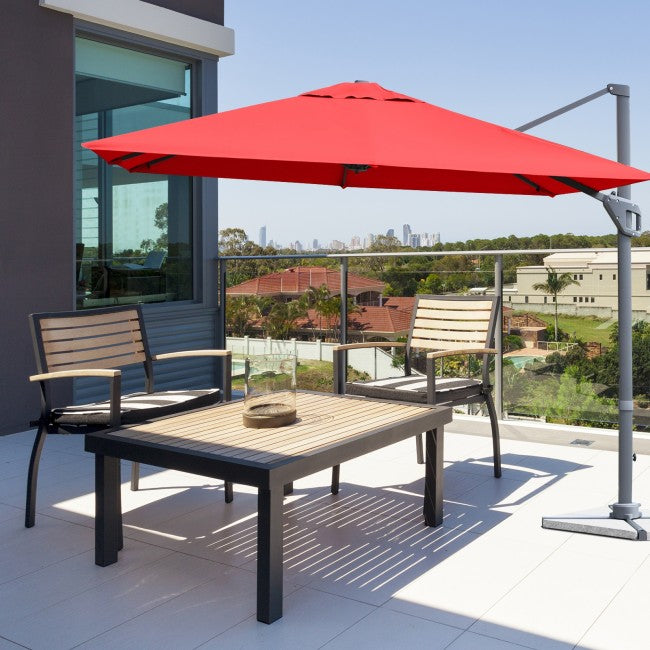 10 x 10Ft Outdoor Hanging Umbrella Patio Offset Umbrella with 360-Degree Rotation