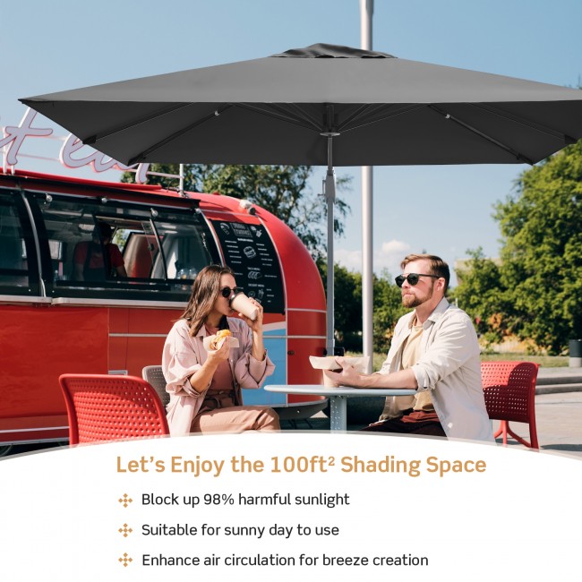 10 x 10Ft Outdoor Hanging Umbrella Patio Offset Umbrella with 360-Degree Rotation