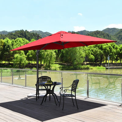 10 x 10Ft Outdoor Hanging Umbrella Patio Offset Umbrella with 360-Degree Rotation