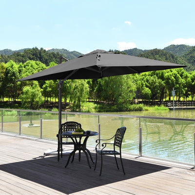 10 x 10Ft Outdoor Hanging Umbrella Patio Offset Umbrella with 360-Degree Rotation