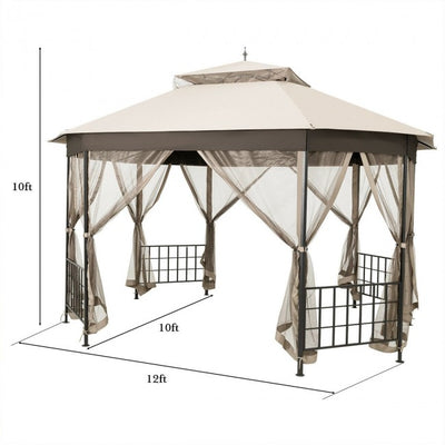 10 x 12 FT Outdoor Patio Heavy Duty Octagonal Gazebo Canopy Shelter with Mosquito Netting and Double Roof