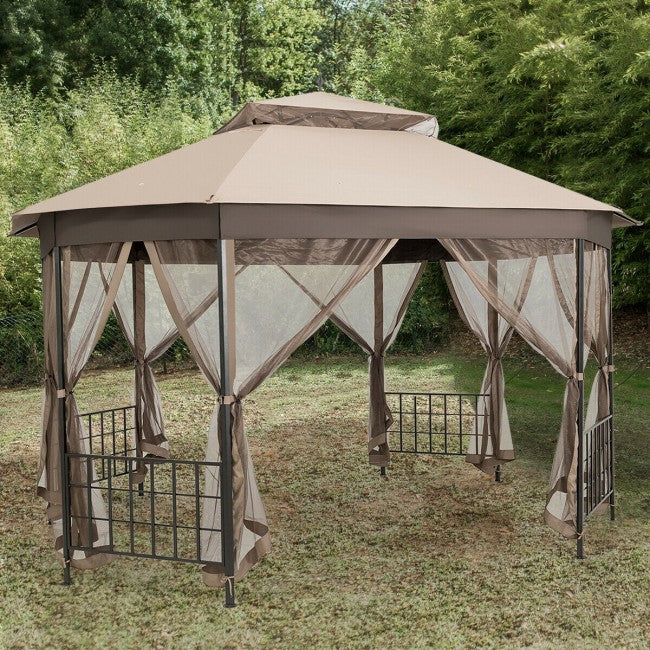 10 x 12 FT Outdoor Patio Heavy Duty Octagonal Gazebo Canopy Shelter with Mosquito Netting and Double Roof