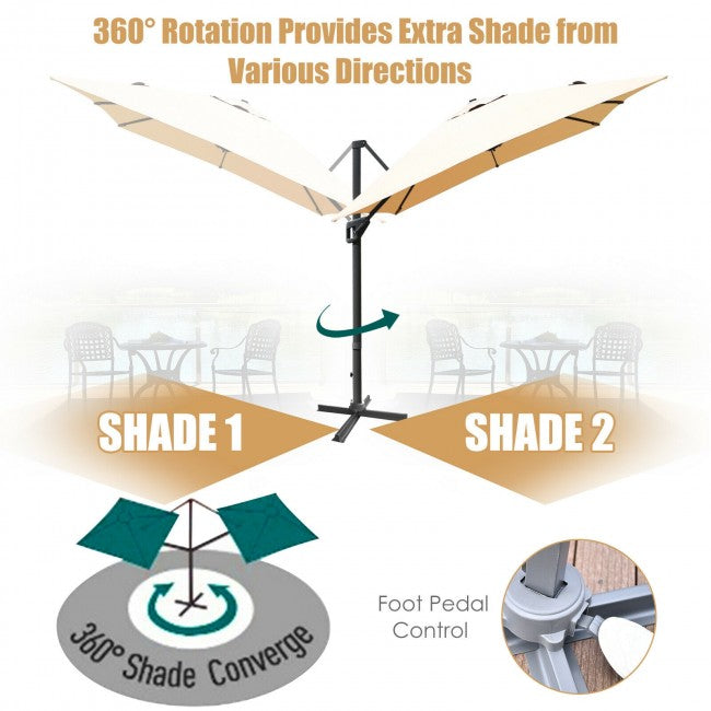 10x13ft Patio Rectangular Cantilever Offset Umbrella with 360° Rotation Function and 4 Tilt Settings