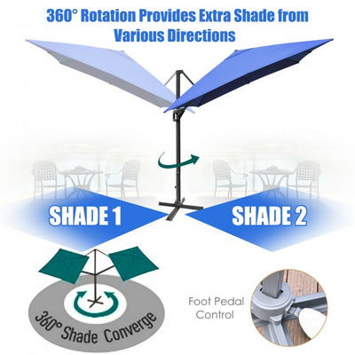 10x13ft Patio Rectangular Cantilever Offset Umbrella with 360° Rotation Function and 4 Tilt Settings