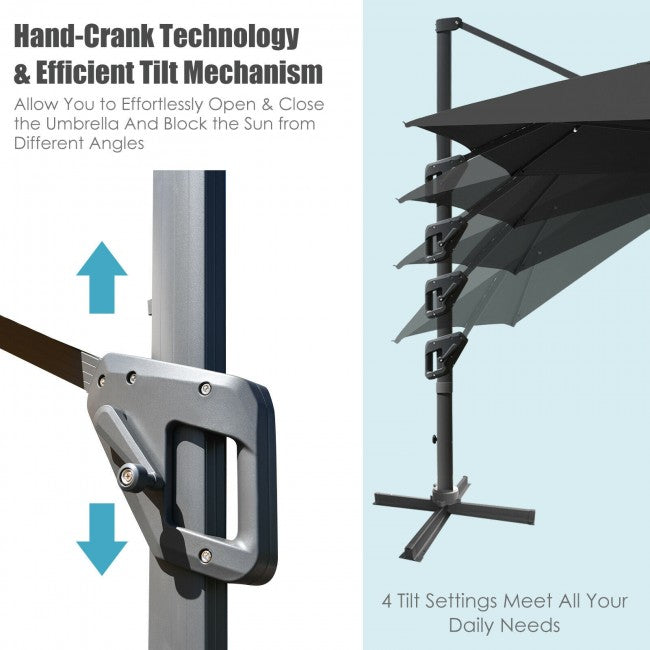 10x13ft Patio Rectangular Cantilever Offset Umbrella with 360° Rotation Function and 4 Tilt Settings