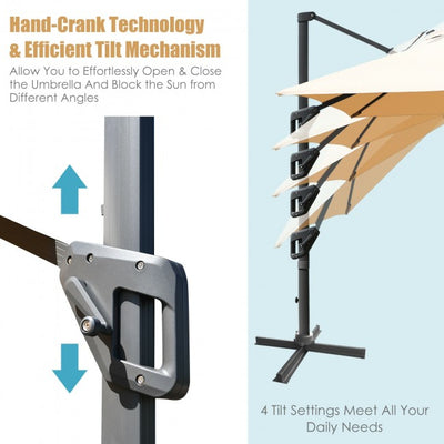 10x13ft Patio Rectangular Cantilever Offset Umbrella with 360° Rotation Function and 4 Tilt Settings