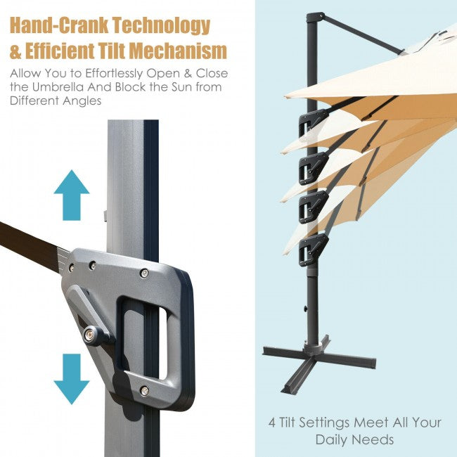 10x13ft Patio Rectangular Cantilever Offset Umbrella with 360° Rotation Function and 4 Tilt Settings