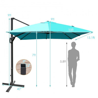 10x13ft Patio Rectangular Cantilever Offset Umbrella with 360° Rotation Function and 4 Tilt Settings