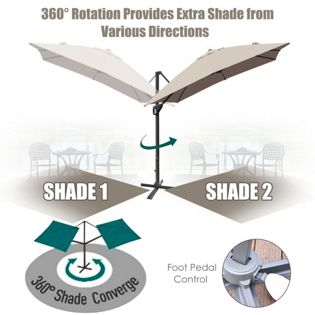 10x13ft Patio Rectangular Cantilever Offset Umbrella with 360° Rotation Function and 4 Tilt Settings