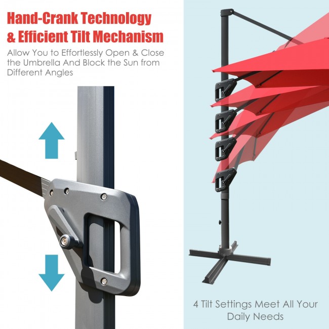 10x13ft Patio Rectangular Cantilever Offset Umbrella with 360° Rotation Function and 4 Tilt Settings