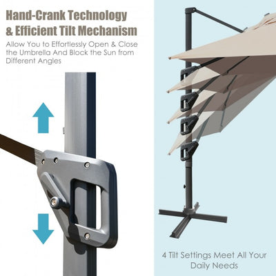 10x13ft Patio Rectangular Cantilever Offset Umbrella with 360° Rotation Function and 4 Tilt Settings