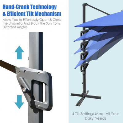 10x13ft Patio Rectangular Cantilever Offset Umbrella with 360° Rotation Function and 4 Tilt Settings