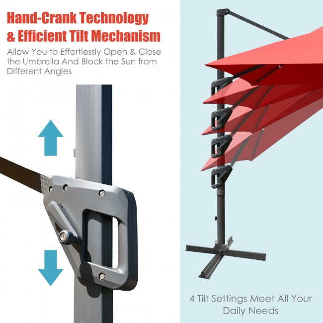 10x13ft Patio Rectangular Cantilever Offset Umbrella with 360° Rotation Function and 4 Tilt Settings