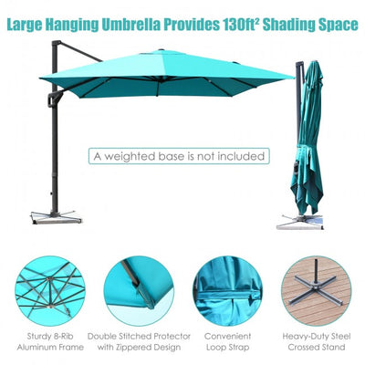 10x13ft Patio Rectangular Cantilever Offset Umbrella with 360° Rotation Function and 4 Tilt Settings