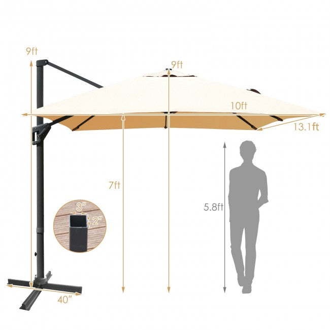 10x13ft Patio Rectangular Cantilever Offset Umbrella with 360° Rotation Function and 4 Tilt Settings